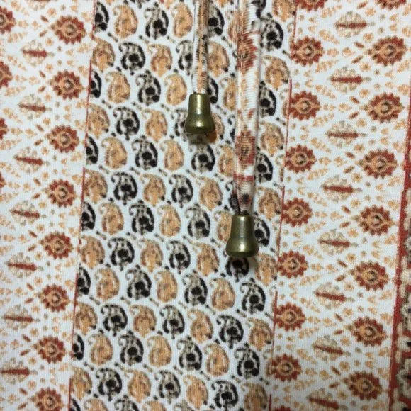 Rose Olive M Peasant Top Boho Ruffled Hem Ivory Rust Brown Stretch Knit Bust36.5 - Picture 8 of 13